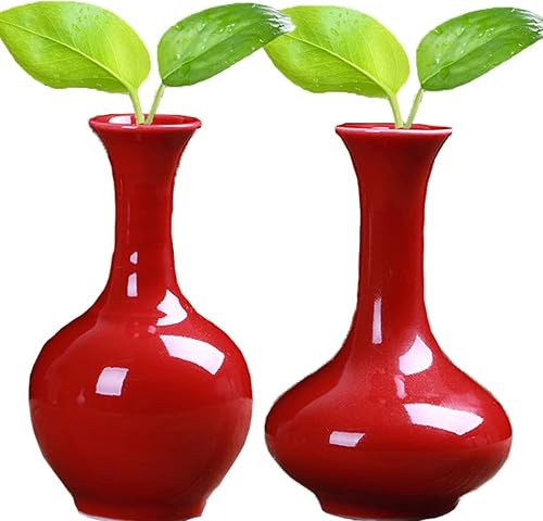 Miniatura 4 de ShengXia Mini jarrones rojos de cerámica - Jarrón floral de escritorio de oficina, florero de micropaisaje, adorno para decoración en casa, oficina,