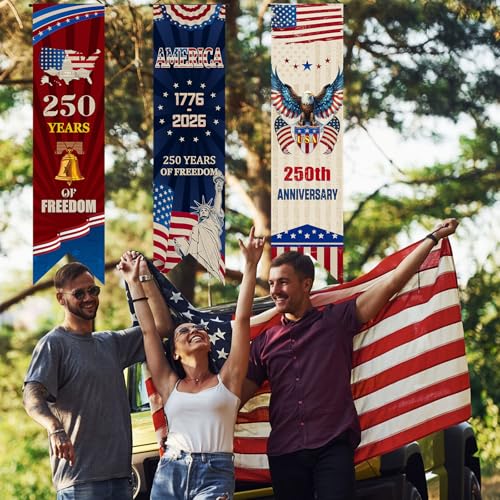 Image of Chiisong 3 Pcs 250 Years of Freedom Party Decorations 250 Anniversary USA Banners 4th of July Porch Sign Patriotic Door Wall Hanging Decor for Indoor Outdoor Independence Day Backdrops Photo Props
