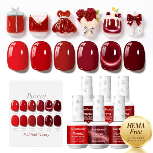 Image of AZUREBEAUTY HEMA-FREE 15ML Red Gel Polish Set, 6 Colors Same Color Bottles