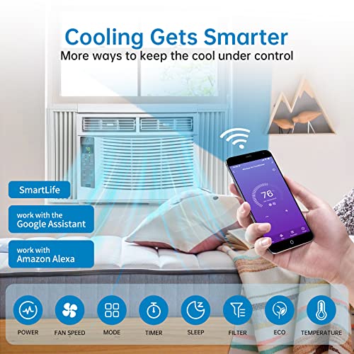 Image of 6000 BTU Smart Window Air Conditioner, WiFi Enabled AC Unit for Rooms Up to 250 Sq. ft., Energy Efficient with Remote & App Control, Timer, Ideal for Bedroom, Living Room, Office