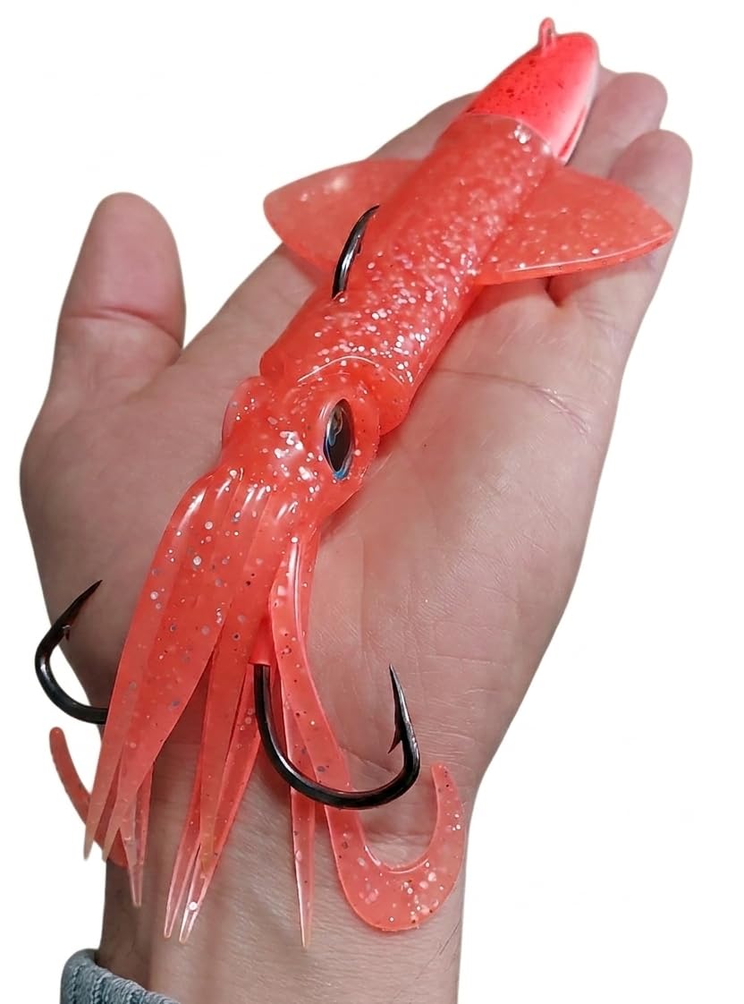 Esca Artificiale da Pesca Calamaro in Gomma, 250g con Assist Completo, per Vertical Jigging e Traina, Dentice e Cernia