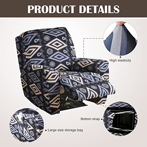 Searchi Recliner Slipcover Stretch Printed Lazy Boy Chair Covers 4-Pieces Floral Patterned Sofa Slipcover With Side Pocket For Rocking Recliner, Furniture Protector Soft With Elastic Bottom Spandex #TOP1