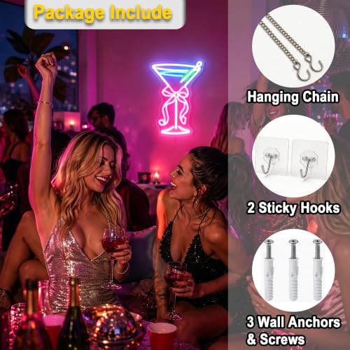 Image of Bow Cocktail Neon Sign for Wall Decor Light Up Sign Led Signs for Room Bar Pub Party Home Wall Decor USB Powered