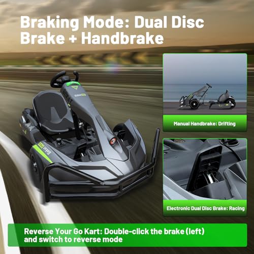 Electric Go Kart, PRO Go Karts for Adults Build in 1500W*2 AC Brushless Motor with 54V8A Removable Lithium Battery and Handbrake, 50km/h High Speed Drifting Gokart for Ages 14+ Up to 2m/200kg