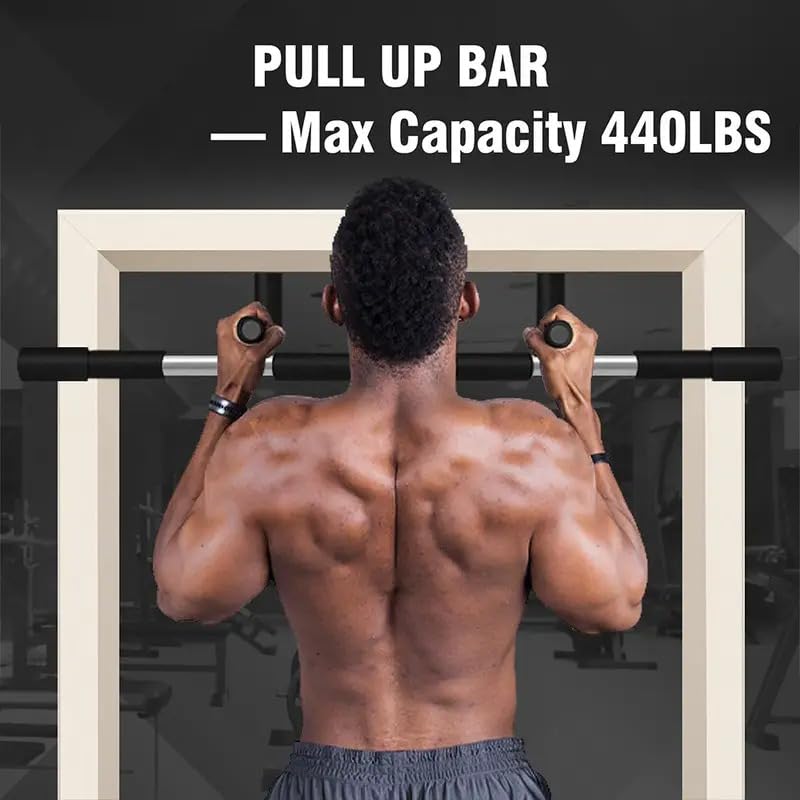 Image of BHAVYATA Multi-Grip Pull-Up Bar for Doorway - Upper Body Strength Training Bar for Home Gym, No Screws, Easy Install, Wide /Narrow /Neutral Grip
