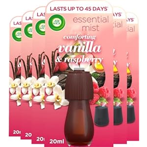 Air Wick Essential Mist Refills, Vanilla & Raspberry, Pack 6 x 20 ml, Natural Essential Oils, Last up to 270 days, Air freshener
