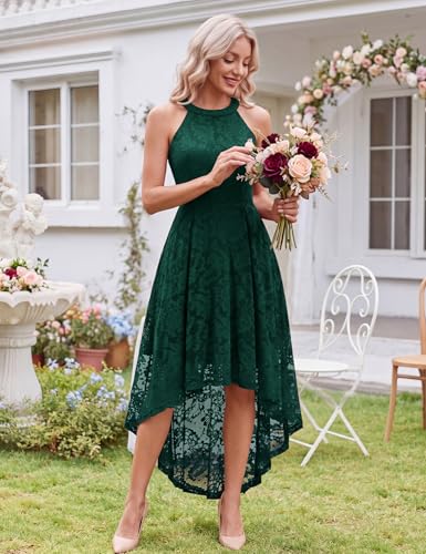 Image of Dressystar Women Halter Lace Wedding Guest Dress Hi-Lo Cocktail Party Bridesmaid Formal Dresses