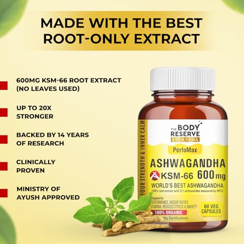 Image of The Body Reserve Ashwagandha KSM66-60 Capsules Ashwagandha KSM 66 for men & Women Supports Stress Management & Muscle Recovery