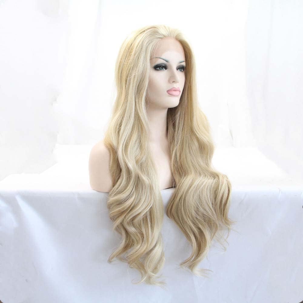 SereneWig 24" Long Wave Highlight Blonde Lace Front Wigs for Women Daily Wear Synthetic 13x3" Light Blonde Mixed Wig Party Natural Looking Heat Resistant Wigs Cosplay Replacement - Image 3