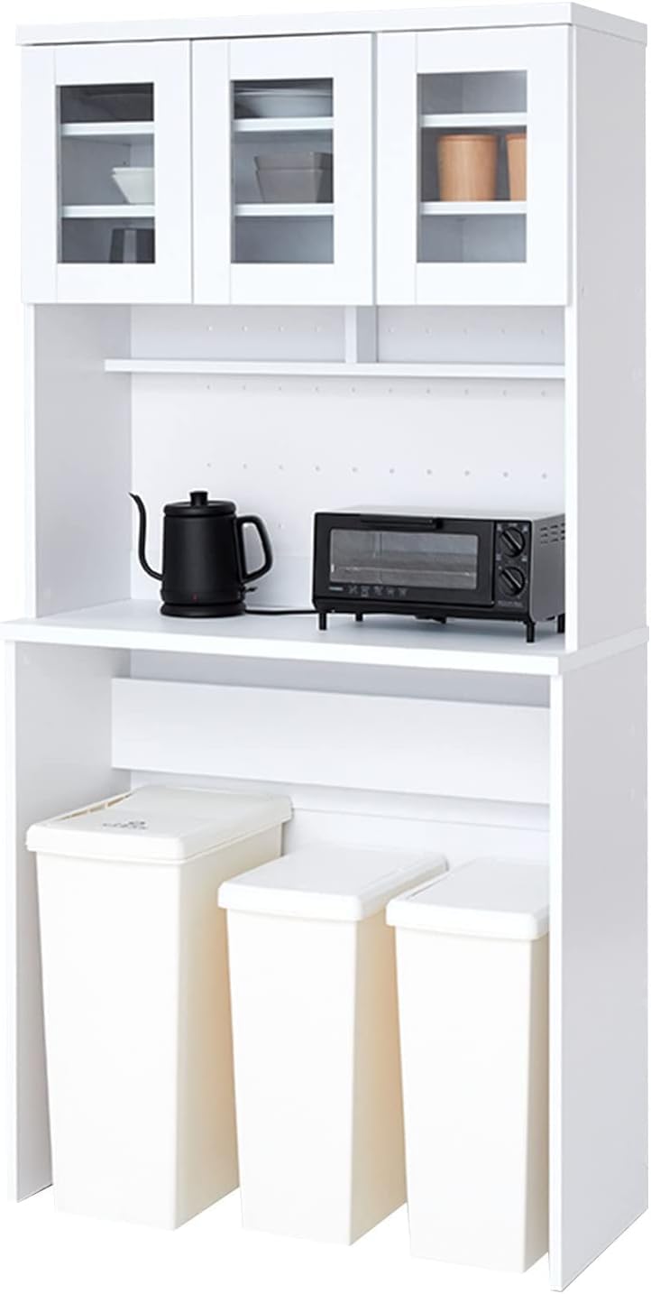 Amazon｜食器棚 ゴミ箱上ラック レンジ台付き 収納 幅 90cm キッチン