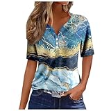 Camiseta de mujer con cuello en V abotonada estilo simple camiseta de mujer estampado de moda camisa casual casual casual actividades al aire libre viajes compras desgaste diario tops camiseta, azul