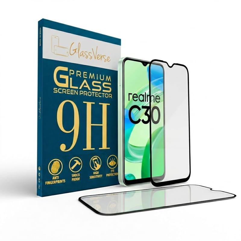 Image of GlassVerse 9H Gorilla Tempered Glass for Realme C3 | HD Clarity Screen Protector, Ultra Strong 9H Protection, Edge to Edge, Case Friendly, Hassle-less Installation Kit Included. (Pack of 2)
