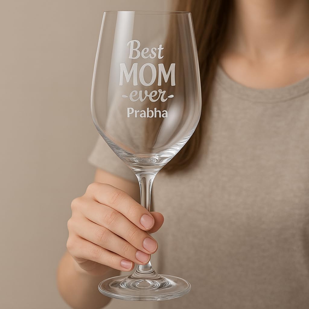 Personalized Best Mom Ever Wine Glass435ml, Crystal Stemware, Deep Engraved Design, Mother's Day Gift 1 pcs