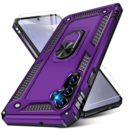 Image of for Samsung Galaxy S24 Case with Screen Protector, Military Grade Rugged Shockproof Heavy Duty Galaxy S24 5G Protective Cover for Samsung S24 5G Magnetic Ring Kickstand Phone Case (Purple)