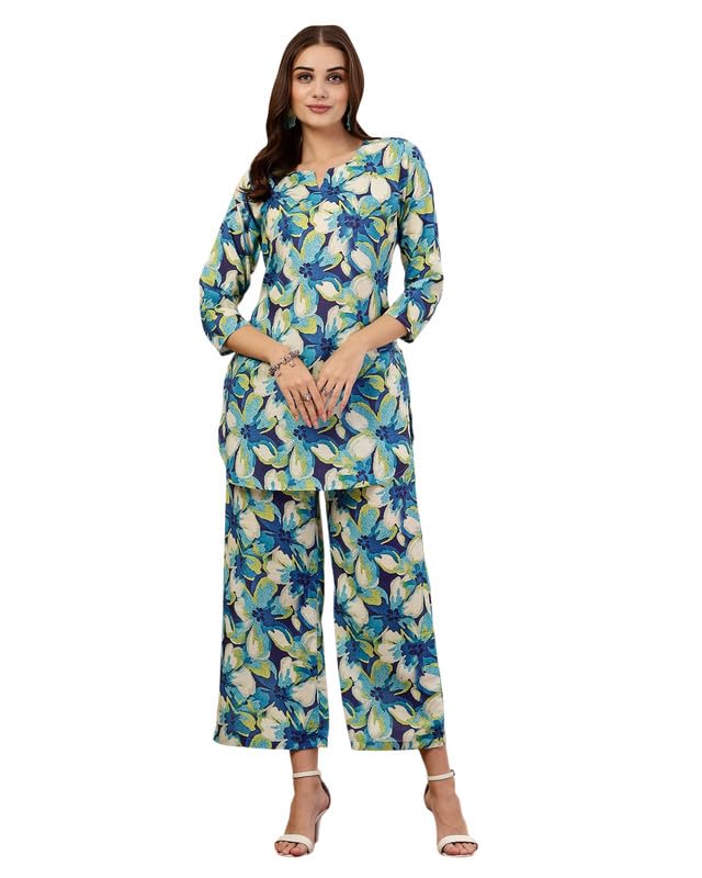 I Enterprise Cotton Blend Women Kurta Set For Women |Stylish Western Co-Ord Set |Printed Cords Set |Summer Suit |Printed Kurti With Pant Set | Ethnic Co Ord Set For Women Color_Multicolor2 Size -S