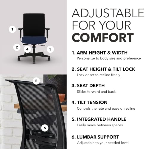 Image of HON Convergence Ergonomic Office Chair with Mesh Back, Adjustable Arms, Lumbar Support, Synchro‑Tilt Desk Chair with Wheels for Home Office or Computer Use, Black Frame, Indigo