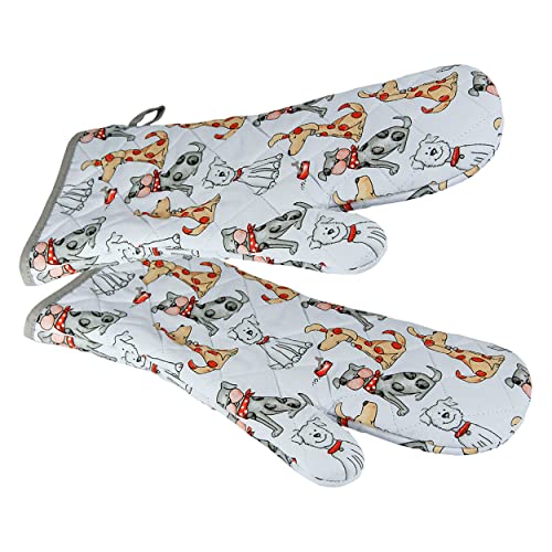 SPOTTED DOG GIFT COMPANY Manoplas de Horno, Guantes de Cocina, Guantes de Horno Resistentes al Calor, 100% Algodón con Lindo Perro, Regalos para Amantes de los Perros y Animales