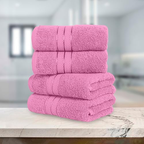 Image of Elegant Comfort Three Line Popcorn Towel Set for Bathroom 16 x 28 inches, Premium Hotel Quality 4-Pack Hand Towels, 100% Turkish Cotton, Soft and Durable, Quick Dry and Highly Absorbent, Light Pink