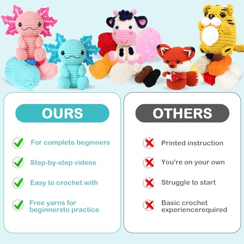 Image of ISTORAGE Crochet Kit for Beginners Adults Kids, 2 Pack Cow Crocheting Animal Kits, Crochet Starter Kit, Beginner Crochet Kits for Adult Kid Women Men Complete Kit Video Tutorials