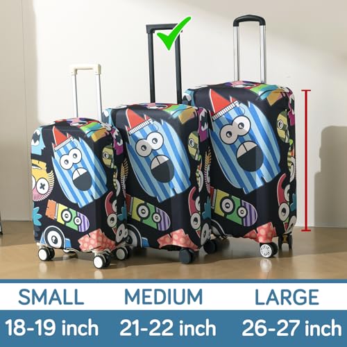 Image of HOKIPO Suitcase Covers for Trolley Suitcase, 220gsm Durable and Washable, Medium (21-22inch) - Funny Monsters (AR-6344-D9)