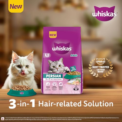 Image of Whiskas Persian Adult (1+ Years) Dry Cat Food, 6.8kg, 100% Complete & Balanced Tailor Made Nutrition, Reduces Hairfall, for Healthy Coat & Skin