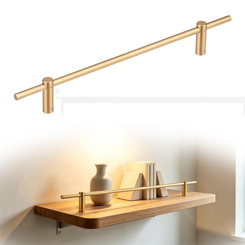 TAJMDGW Shelf Guard Rail Anti-Fall Decorative Railing Rod Aluminum Shelf Rail Guard Fence Bookcase Front Barrier Rod for Floating Shelves Shoe Rack Closet(Gold,80cm(31.5"))