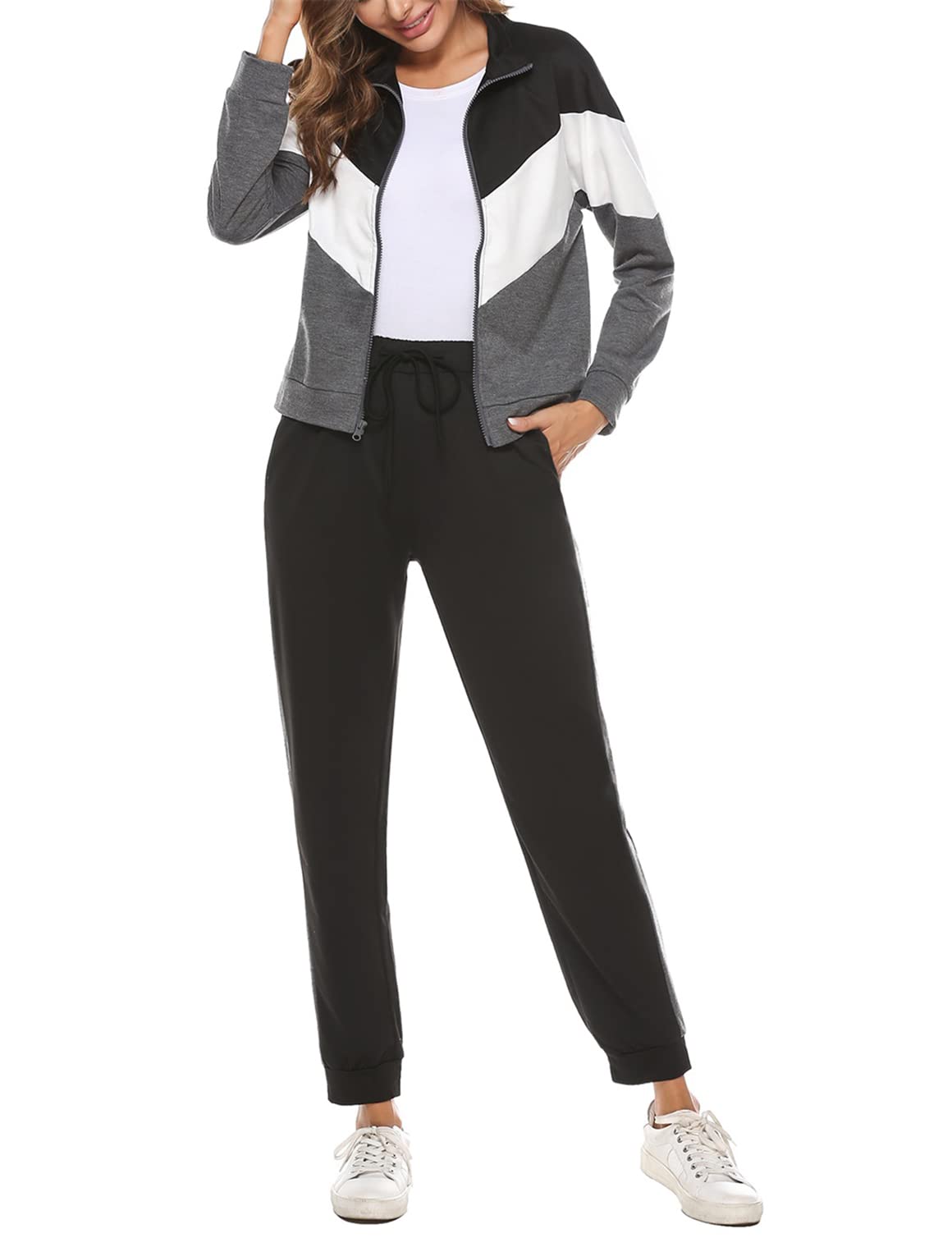 Marvmys Tuta Donna Sportiva Elegante Completa Tute Maniche Lunghe Colore Contrasto Autunno Invernale Sportivi Abbigliamento Jogging Yoga Training Fitness