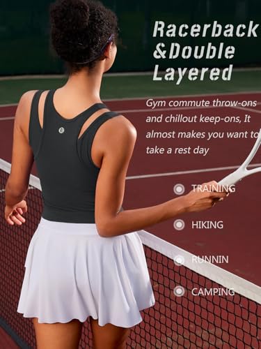 RUNNING GIRL Sports Bras for Women High Impact Seamless Ribbed Longline High Neck Workout Crop Tank Tops Padded3