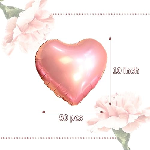 Miniatura 2 de 50 globos de corazón de oro rosa de 10 pulgadas, globos de papel de aluminio con forma de corazón de Mylar para cumpleaños, boda, amor, decoración