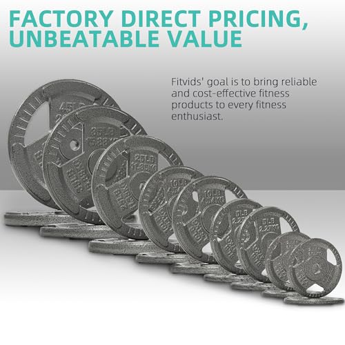 Image of Fitvids 1 Inch Standard Barbell Weight Plates and Bar Set, 5 FT Barbell Bar and 85 LB(2.5-25 LB) Barbell Weight Set for Home Gym Strength Training, Triple-handle Design