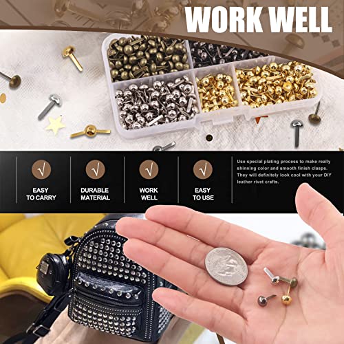 Wokape Paper Fasteners Brads Round Fasteners (Mixed Color-6Mm) - 600Pcs 4 Colors 6 * 12Mm Mushroom Head Round Paper Fasteners Metal Brads Assortment Kit For School Office Crafts Making Diy Project #TOP4