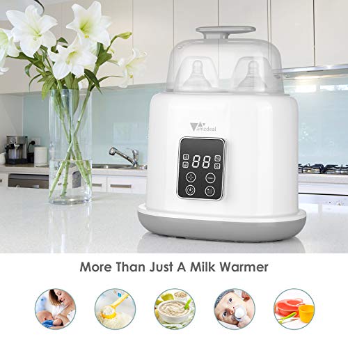 Double Bottle Warmer, Amzdeal 6 in 1 Baby Bottle Warmer & Steri-li-zer with LED Display Timer, Ultra-Fast Heating,Defrost, Touchscreen Smart Thermostat Warmer for Food Milk Heating, BPA Free - Thumbnail 5