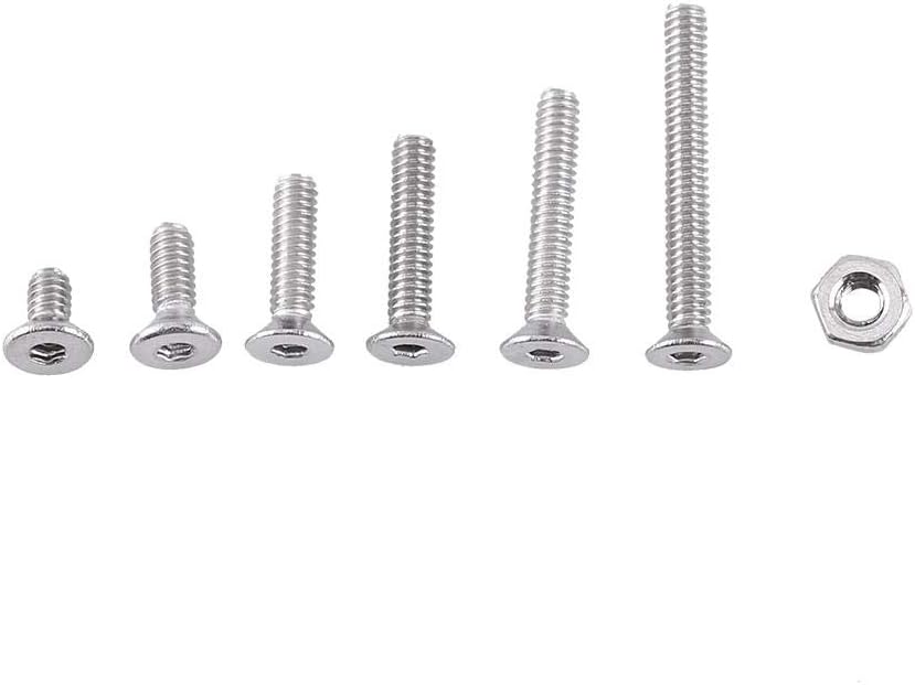 250pcs Socket Head Cap Screws M2 Stainless Steel Hex Screws Bolt with Hex Nuts Assortment Set Kit(B: Button head)