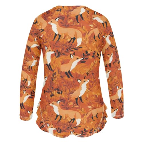 ALAZA Toddler Swimsuit Girl Bathing Suit Swimwear Rash Guard Fox Orange Long Sleeve 3T3