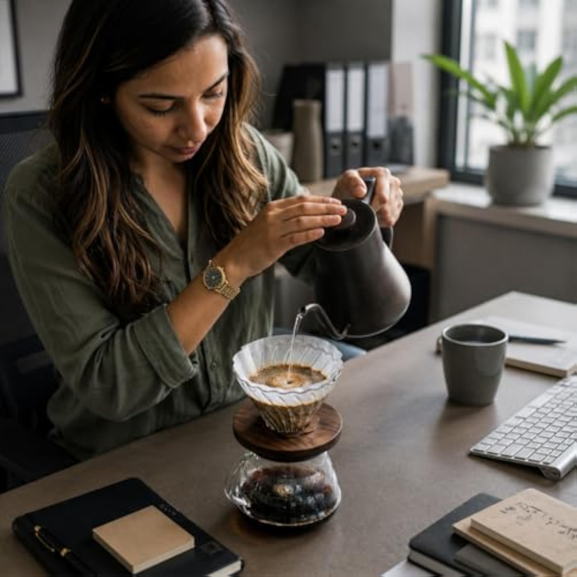 V60 Coffee Dripper for 1-2 Cups with Walnut Base