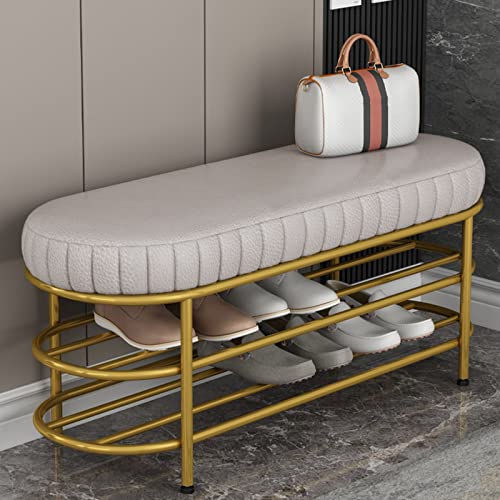 Meuble à chaussures de luxe avec cadre métallique doré et assise moderne - 8