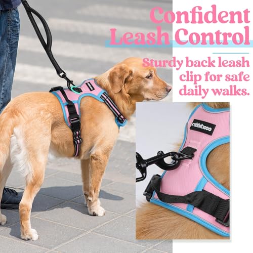 Image of rabbitgoo Dog Harness No Pull with 2 Leash Clips, Adjustable Soft Padded, Reflective Oxford No Choke Pet Vest with Easy Control Handle for Large Dogs, Pink & Blue, XL