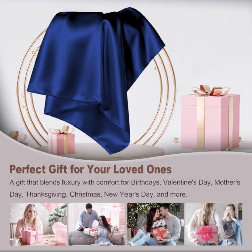 Image of LYSHIN Silk Pillow Cases 2 Pack Queen Size with Zipper, Royal Blue | 19 Momme Mulberry Silk Pillowcase for Skin and Hair, Anti-Acne, Hypoallergenic, Cooling, Beauty Sleep, Gifts for Women