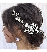 EASEDAILY Bride Wedding Hair Vine Silver Leaf Headpiece Pearl Bridal Hair Piece Crystal Headband ...