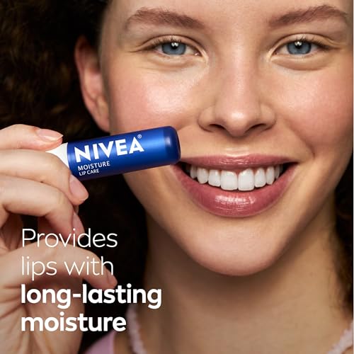 NIVEA Moisture Lip Care, Hydrating Lip Balm with Shea Butter, Nourishing Oils and Vitamin C & E, 3-in-1 Moisture, Repair and Nourish, 0.17 Oz Stick, Pack of 4 - Image 5