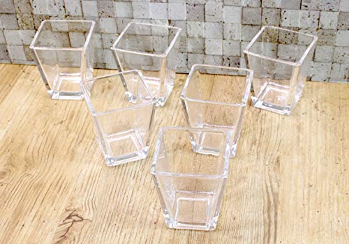 (Amazon.co.jp Exclusive) Flower Base Candle Holder Glass Square S H 3.0 x W 2.6 x D 2.6 inches (8 x 6.5 x 6.5 cm), Pack of 6