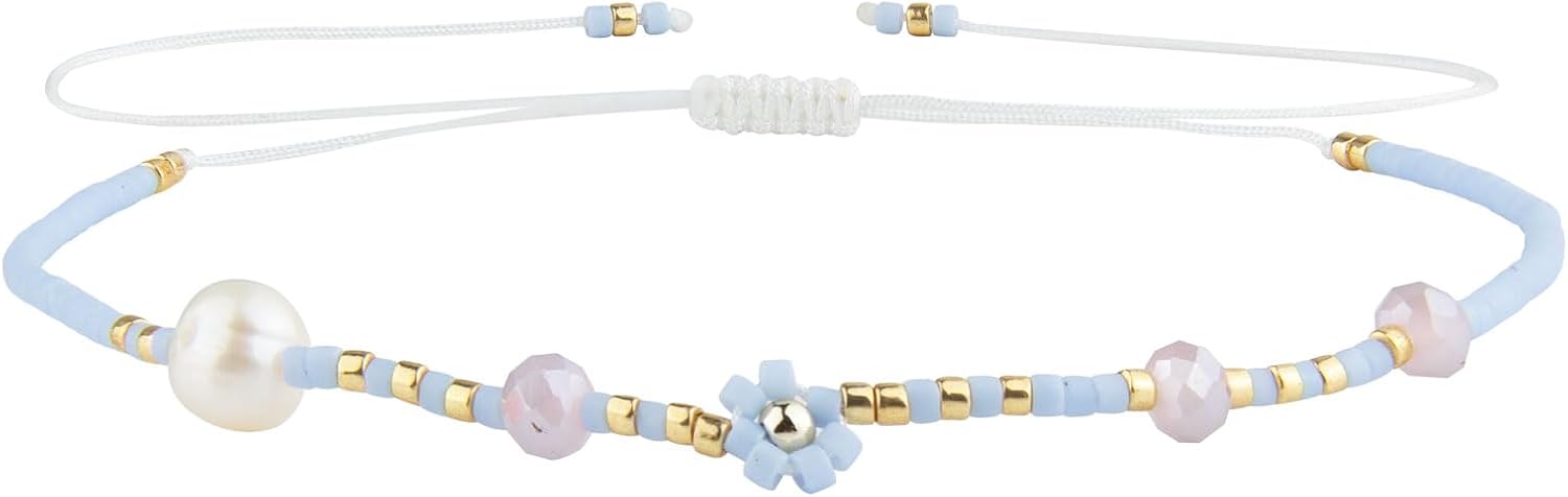 KELITCH Miyuki Beaded Anklets Braided Flower Anklets Friendship Adjustable Sunflower Anklets for Women