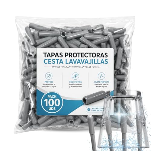 Tapas para Estante de Lavavajillas, Puntas de Protección para Lavavajillas, Tapas para Cesto Lavavajillas, Compatible con la mayoria de Lavavajillas, 3 mm diámetro interno, 100 unidades, Gris