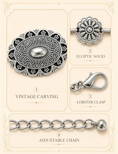 Image of TOPACC Western Metal Concho Belt for Women Cowgirl Chain Belts for Dresses Jeans Country Concert Outfit