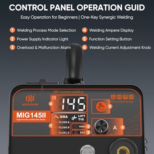 Image of H HZXVOGEN 145A MIG Welder, 110V /220V Flux Core Gasless MIG /Lift TIG /Stick