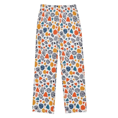 Cartoon Triangle Circle Pajama Pants Lounge Sleep Pants Elastic Waist Long Pajama Bottoms with Pockets for 6-14 Years