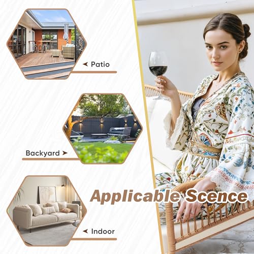 Image of Greesum Outdoor Rope Woven Patio Furniture L-Shaped Conversation Sectional Sofa Set Detachable Lounger for Backyard Porch with Thick Cushions & Long Table, White