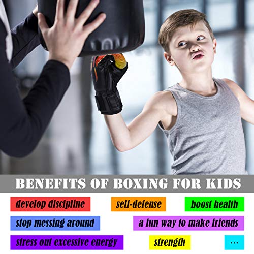 Luniquz Kids Boxing Gloves for Punching Bag Training, 4 OZ 6 OZ Fit 3 to 14 YR, Black - Thumbnail 2