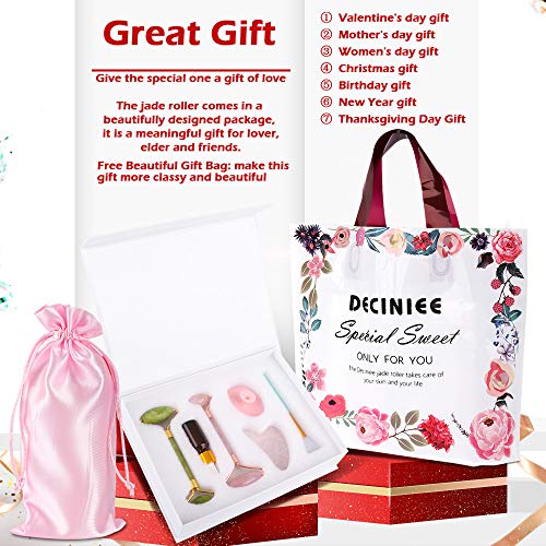 Deciniee Jade Roller, Jade Gezicht Roller met Gua Sha 6-delige Set Rozenkwarts Gua Sha Stone Facial Roller Massage… - Image 8