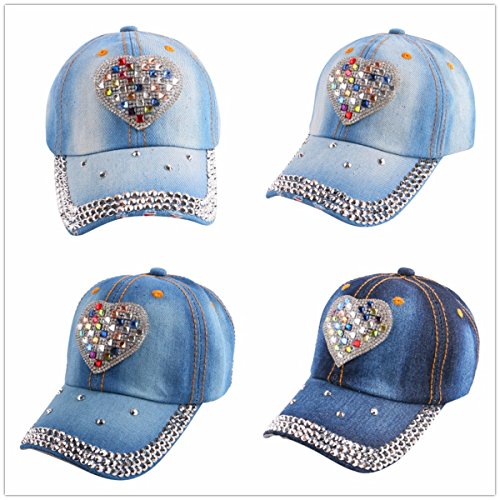 Girls Bling Rhinestone Baseball Cap Heart Shaped Snapback Sun Hat4
